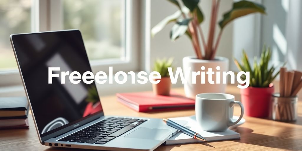 A cozy workspace setup for freelance writing beginners.