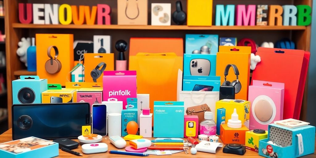 Assorted ecommerce products on wooden table for 2025.