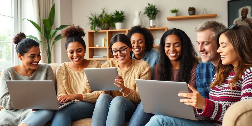 Group of people tutoring online in home settings.