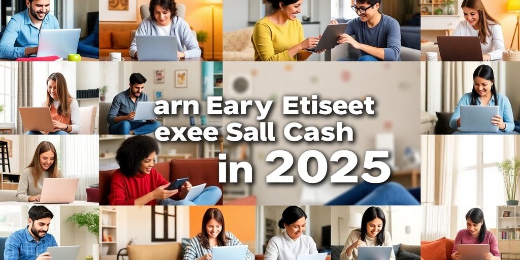 People happily engaging in online surveys for cash.