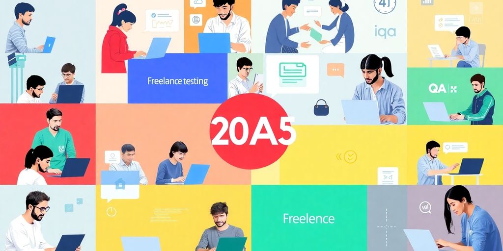 Collage of freelance testing platforms and QA professionals working.